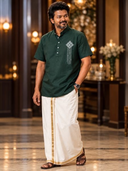 Intuitive Green Men Printed Jippa Shirt with Dhoti Set For Festival Wear 