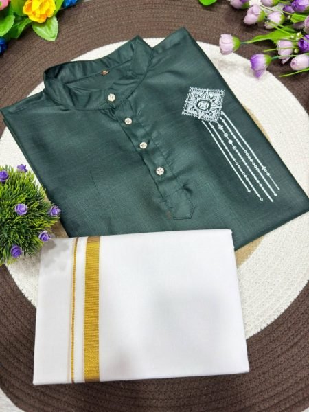 Intuitive Green Men Printed Jippa Shirt with Dhoti Set For Festival Wear Mens Shirt