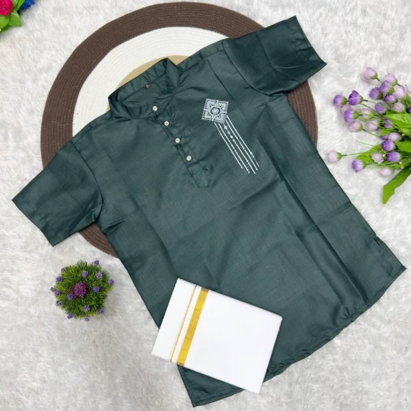 Intuitive Green Men Printed Jippa Shirt with Dhoti Set For Festival Wear Mens Shirt