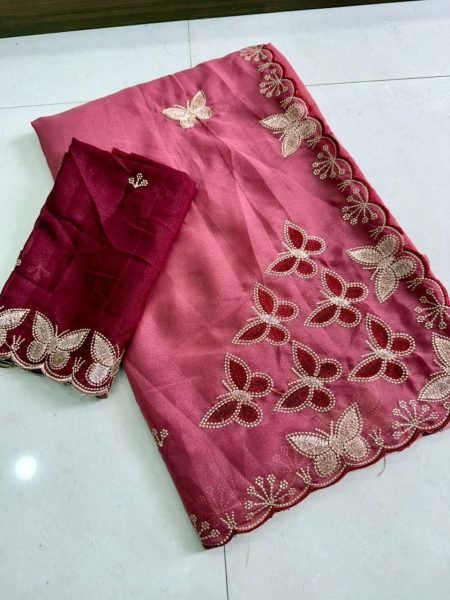 Intuitive Hot Pink Embroidered Chiffon Saree featuring Floral Motifs and Cut-Work Embroidery Sarees Wholesale