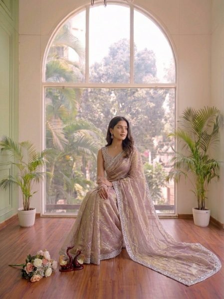 Intuitive Lavender Space Silk Cocktail Party Saree with Diamond Work Silk Sarees Wholesale