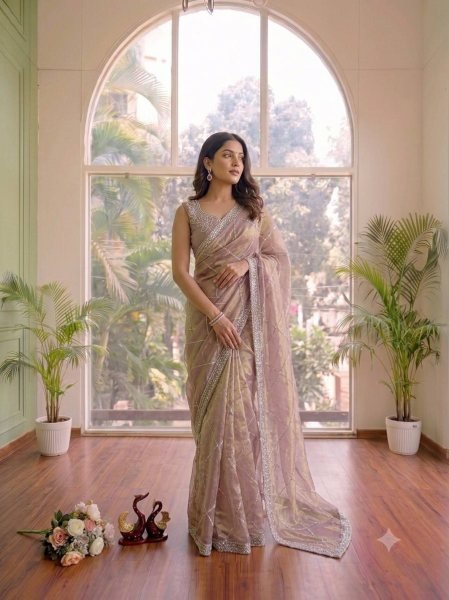 Intuitive Lavender Space Silk Cocktail Party Saree with Diamond Work Silk Sarees Wholesale