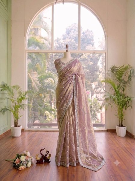 Intuitive Lavender Space Silk Cocktail Party Saree with Diamond Work Silk Sarees Wholesale