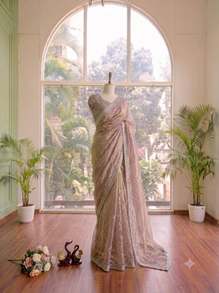 Intuitive Lavender Space Silk Cocktail Party Saree with Diamond Work Silk Sarees Wholesale