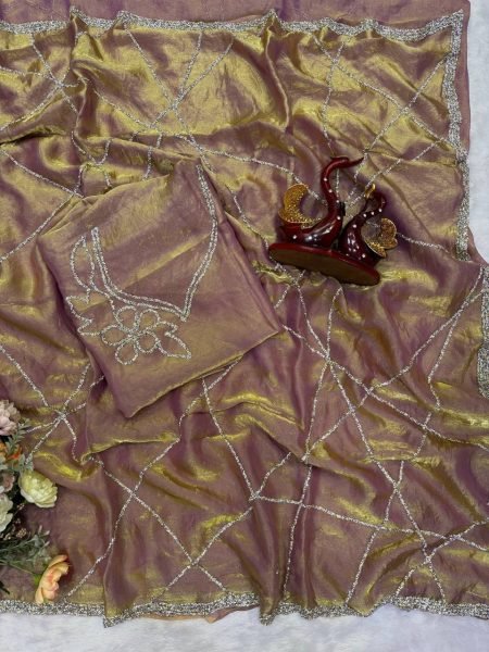 Intuitive Lavender Space Silk Cocktail Party Saree with Diamond Work Silk Sarees Wholesale
