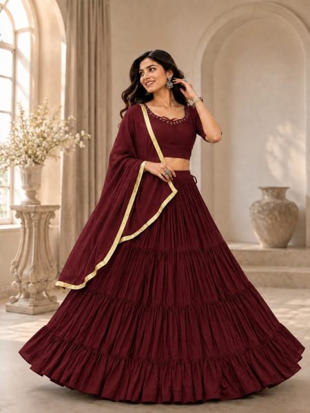 Intuitive Maroon Navratri Lehenga Choli with 9  Meter Flair at Wholesale Rate  Lehenga