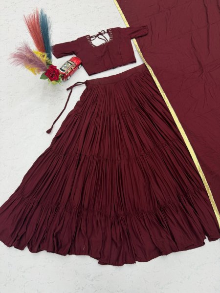 Intuitive Maroon Navratri Lehenga Choli with 9  Meter Flair at Wholesale Rate Navratri Lehnega Choli