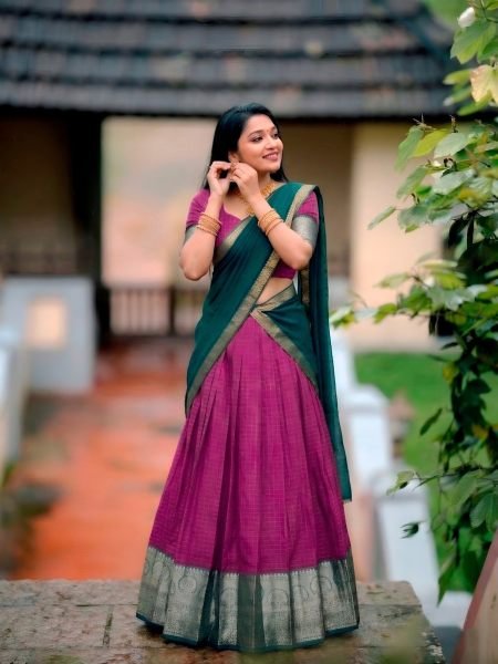 Intuitive Muave Dola Chex Lehenga Choli with Zari Work and Georgette Dupatta 