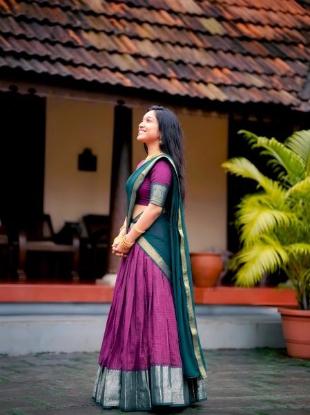 Intuitive Muave Dola Chex Lehenga Choli with Zari Work and Georgette Dupatta Half Saree Lehenga