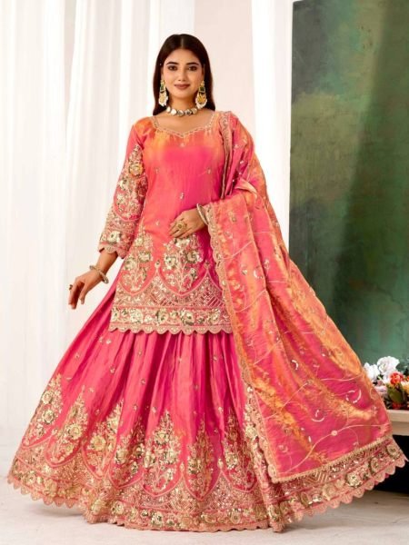 Intuitive Peach Fully Stitched Jelly Shimmer Silk Lehenga Set with Coding Work 