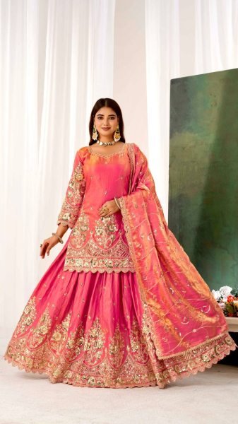 Intuitive Peach Fully Stitched Jelly Shimmer Silk Lehenga Set with Coding Work Ready To Wear Collection