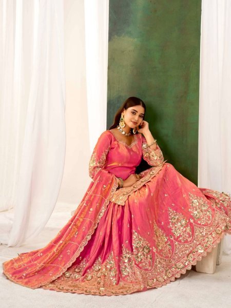 Intuitive Peach Fully Stitched Jelly Shimmer Silk Lehenga Set with Coding Work Ready To Wear Collection