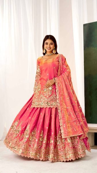 Intuitive Peach Fully Stitched Jelly Shimmer Silk Lehenga Set with Coding Work Ready To Wear Collection