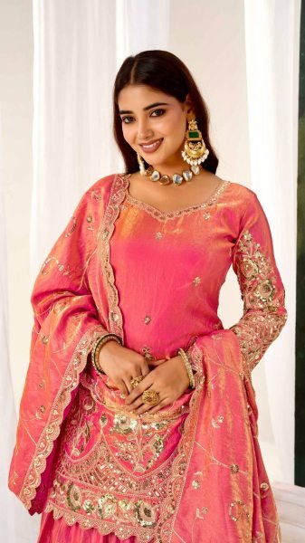 Intuitive Peach Fully Stitched Jelly Shimmer Silk Lehenga Set with Coding Work Ready To Wear Collection