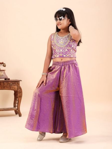 Intuitive Purple Kids Girls Festive Wear Embroidered Top Palazzo Outfit 