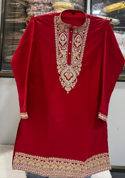 Intuitive Red Designer Armani Lachko Kurta Set with Raymond Cotton Pyjama Kurta Pajama Wholesale