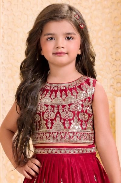 Intuitive Red Designer Girls Chinon Silk Lehenga Set with Sequins Work and Matching Dupatta Girls Wear