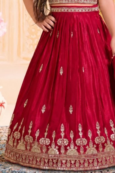 Intuitive Red Designer Girls Chinon Silk Lehenga Set with Sequins Work and Matching Dupatta Girls Wear