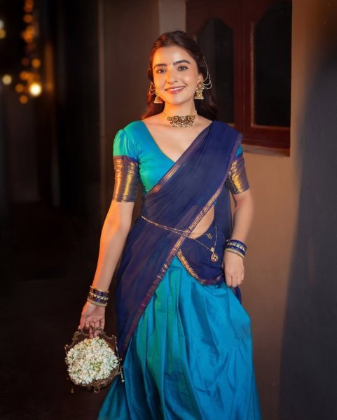 Intuitive Sky Blue South Style Kanchi Cotton Lehenga with Zari Weaving Work Half Saree Lehenga