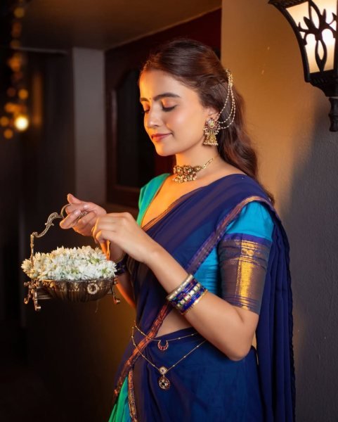 Intuitive Sky Blue South Style Kanchi Cotton Lehenga with Zari Weaving Work Half Saree Lehenga