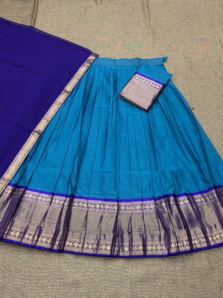 Intuitive Sky Blue South Style Kanchi Cotton Lehenga with Zari Weaving Work Half Saree Lehenga