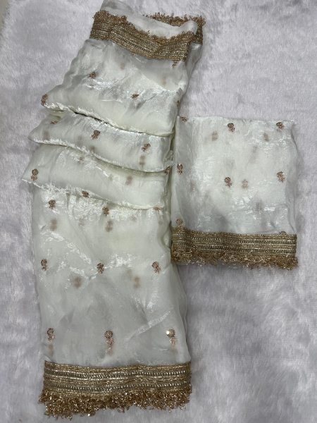 Intuitive White Embroidery Work Saree for Festive and Special Occasions Silk Sarees Wholesale