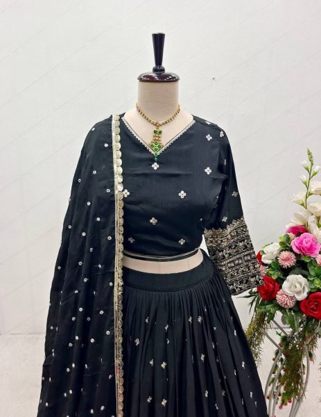 Irresistible Black Designer Vichitra Silk Lehenga with Embroidered Blouse Dupatta for Wedding Designer Lehenga Choli