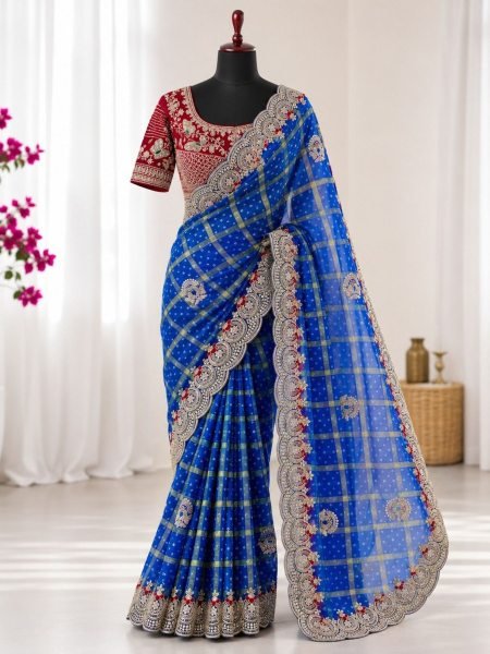 Irresistible Blue Boutique Style Panetar Chiffon Saree With Stitched Blouse for Party Wear Sarees 