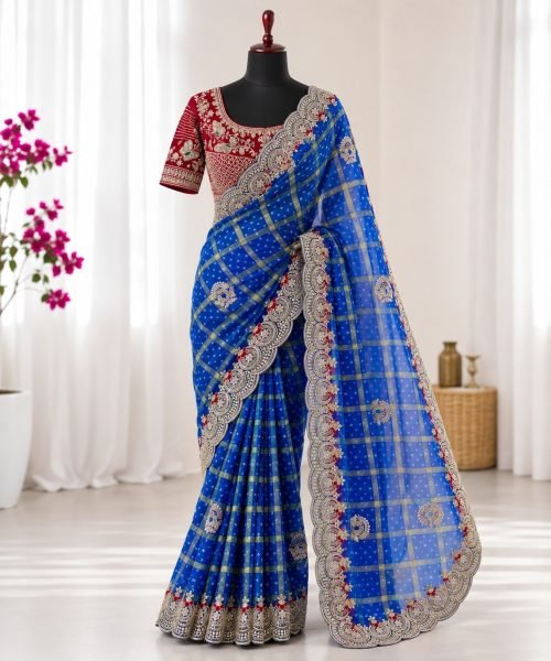 Irresistible Blue Boutique Style Panetar Chiffon Saree With Stitched Blouse for Party Wear Designer Wedding Sarees Wholesale