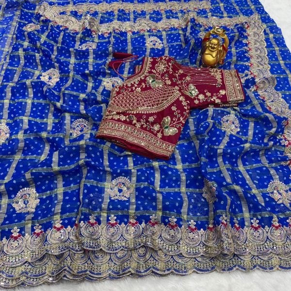 Irresistible Blue Boutique Style Panetar Chiffon Saree With Stitched Blouse for Party Wear Designer Wedding Sarees Wholesale