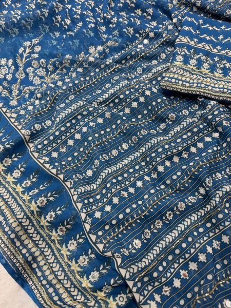 Irresistible Blue Fox Georgette Saree with Katdana Embroidery for Wedding Functions Bollywood Fancy Sarees Wholesale