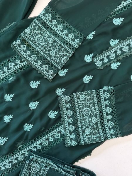 Irresistible Green Designer Georgette Suit Set with Matching Embroidered Dupatta Ready To Wear Collection