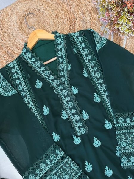 Irresistible Green Designer Georgette Suit Set with Matching Embroidered Dupatta Ready To Wear Collection