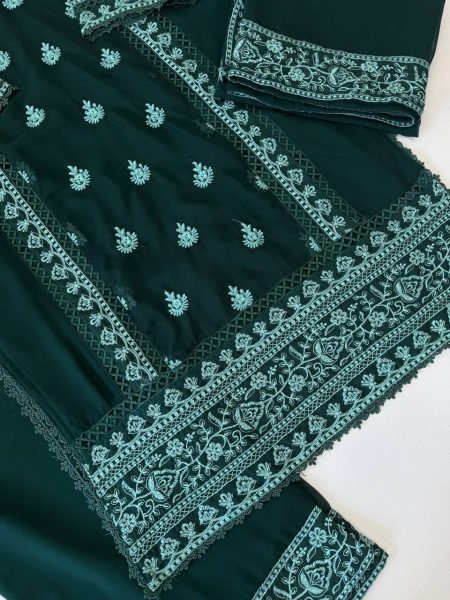Irresistible Green Designer Georgette Suit Set with Matching Embroidered Dupatta Ready To Wear Collection