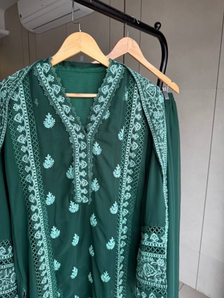 Irresistible Green Designer Georgette Suit Set with Matching Embroidered Dupatta Ready To Wear Collection