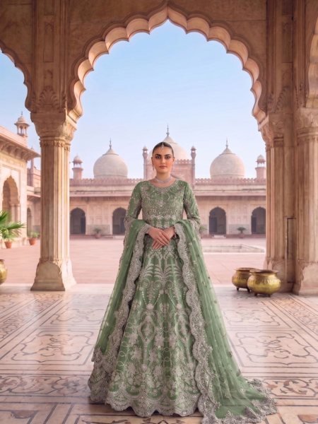 Irresistible Green Designer Heavy Embroidery Bridal Gown with Dupatta Salwar Kameez