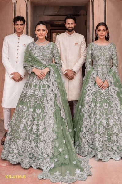 Irresistible Green Designer Heavy Embroidery Bridal Gown with Dupatta Anarakali Gown Wholesale