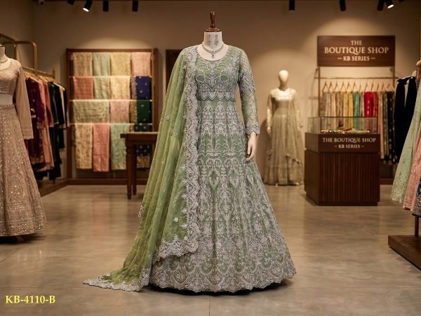 Irresistible Green Designer Heavy Embroidery Bridal Gown with Dupatta Anarakali Gown Wholesale