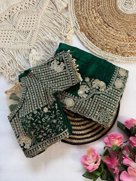 Irresistible Green Wedding Wear Fendy Satin Saree with Sequins and Mirror Embroidery at Manufacturer Rate Designer Wedding Sarees Wholesale