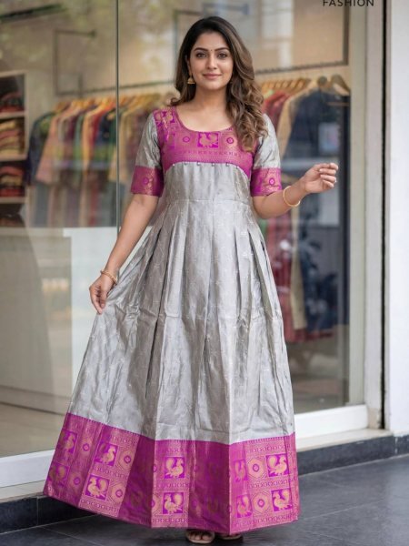 Irresistible Grey Ethnic Gown for Festival and Wedding Functions Anarkali Kurtis 