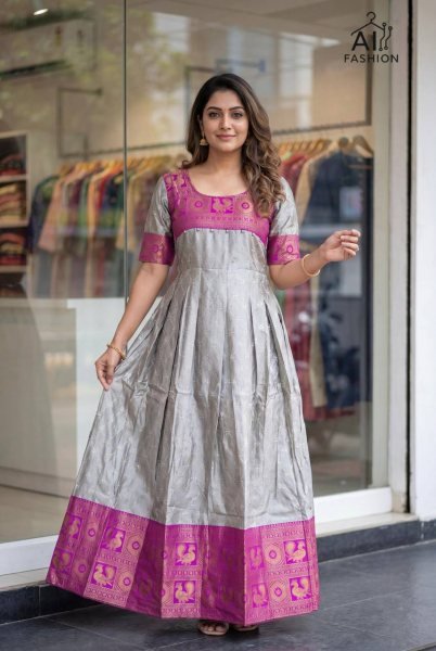 Irresistible Grey Ethnic Gown for Festival and Wedding Functions Anarkali Kurtis 