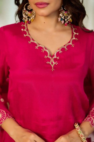Irresistible Hot Pink Party Wear Heavy Chinon Silk Sharara Suit with Moti Work For Wholesale Rate Ready To Wear Collection