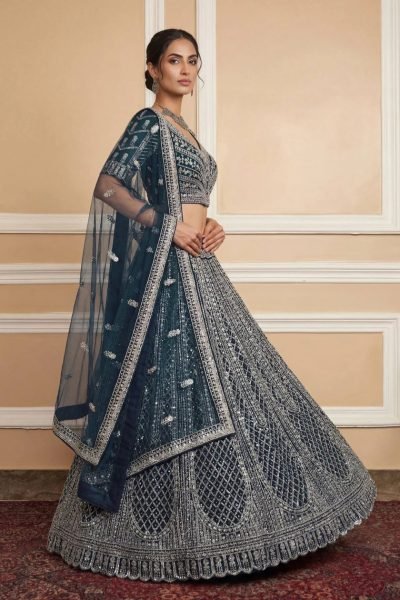 Irresistible Navy Blue Net Lehenga with Silver Embroidery for Wedding Wear Bridal Lehenga Choli