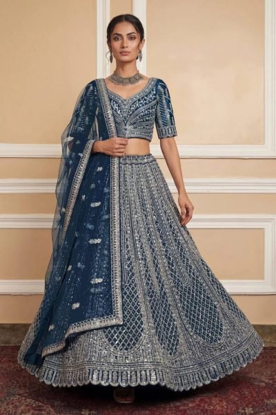 Irresistible Navy Blue Net Lehenga with Silver Embroidery for Wedding Wear Bridal Lehenga Choli