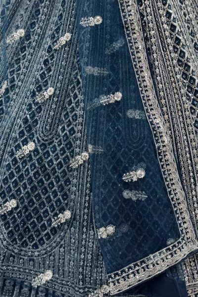 Irresistible Navy Blue Net Lehenga with Silver Embroidery for Wedding Wear Bridal Lehenga Choli