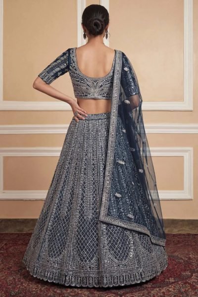 Irresistible Navy Blue Net Lehenga with Silver Embroidery for Wedding Wear Bridal Lehenga Choli