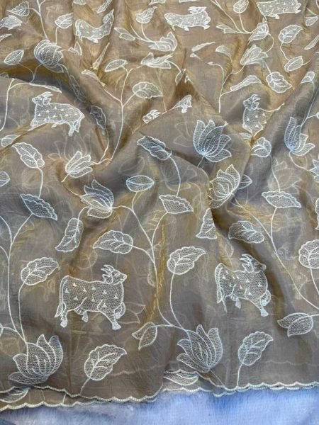 Irresistible Off White Stylish Gold Saree with Embroidery Border for Festive Wear Cotton Sarees Wholesale