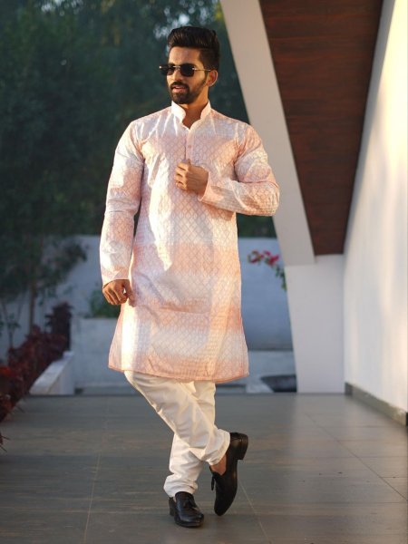 Irresistible Peach Men's Kurta Pajama Set for Festivals, Weddings and Cultural Events Mens Wear