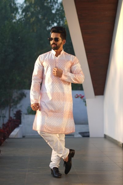 Irresistible Peach Men's Kurta Pajama Set for Festivals, Weddings and Cultural Events Kurta Pajama Wholesale