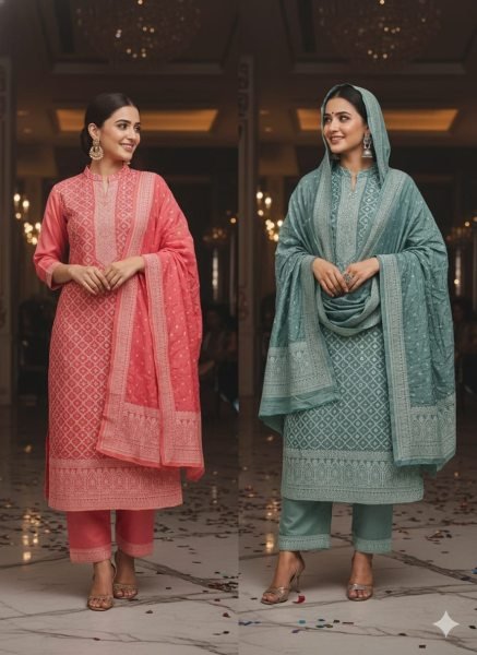 Irresistible Pink Designer Chanderi Maslin Fancy Jacquard Dress Material Set Color Set Matching Dress Material Wholesale